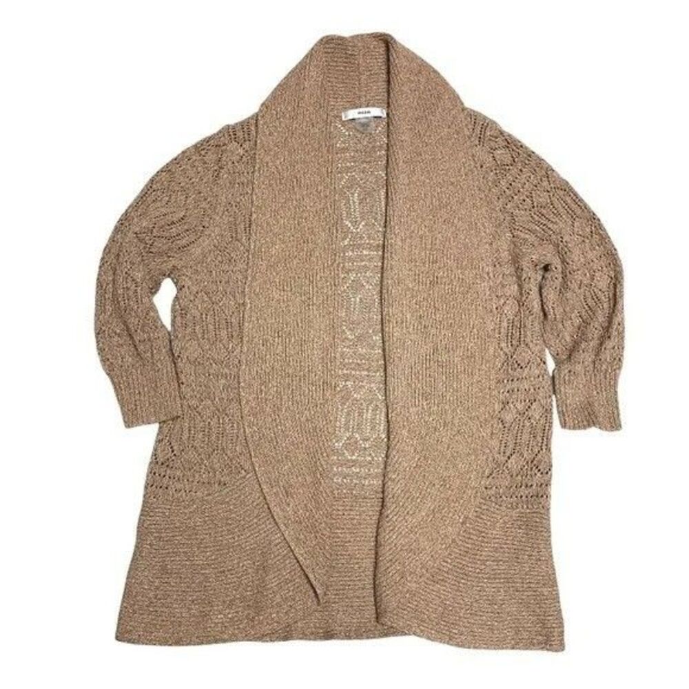 Alia Women L Tan Brown Drape Front Waterfall Knit Cardigan Sweater Soft and Cozy